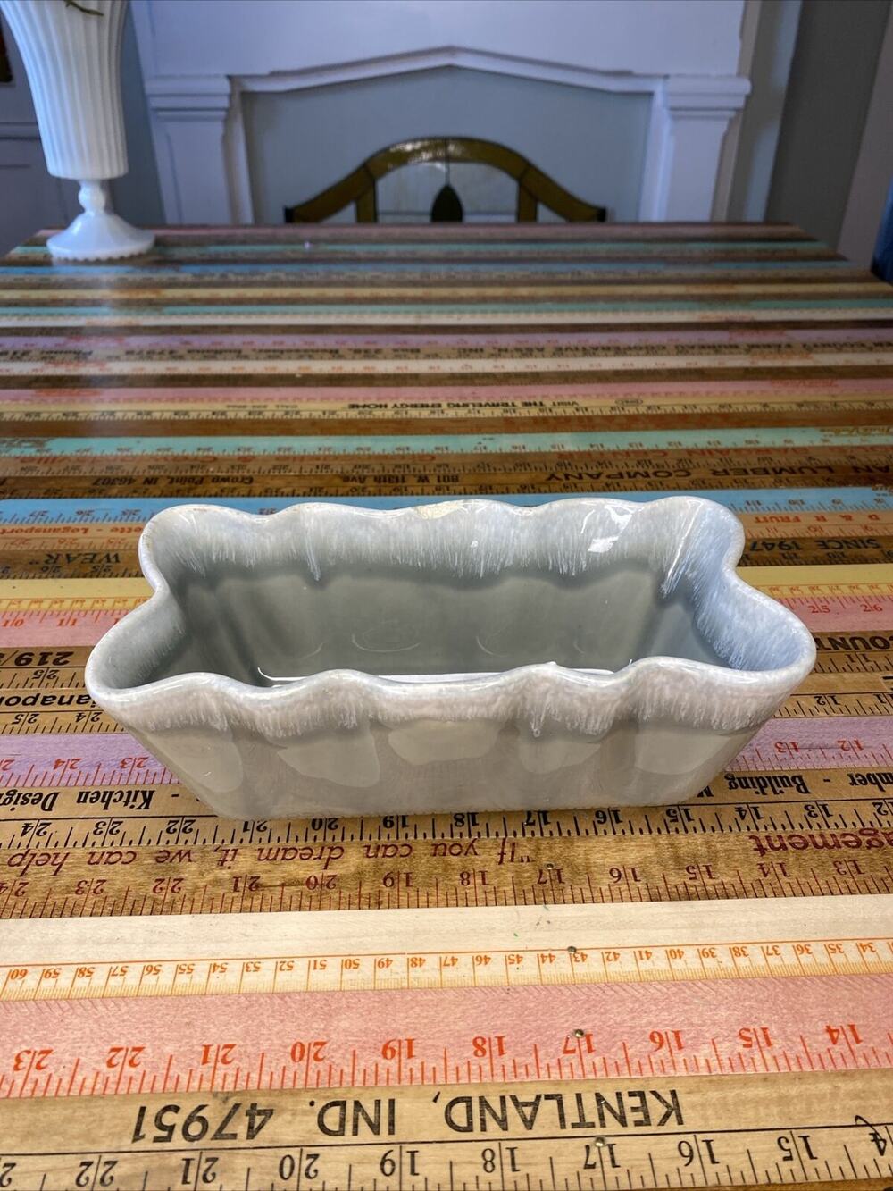 Vintage Coronet USA pottery Sage Gray Drip Planter 208 MCM 8.75x4.5 FLAW CHIP